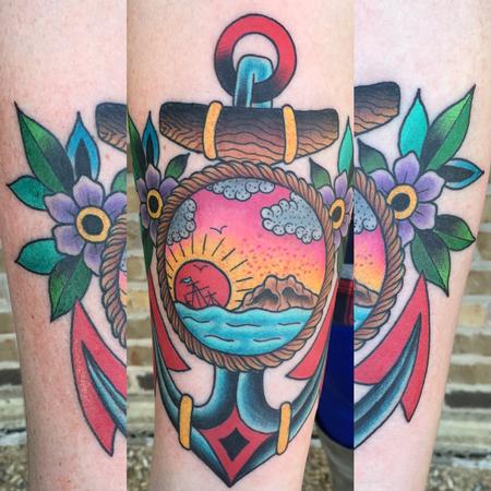 Tattoos - Scenic Anchor w/ Flowers - 120606